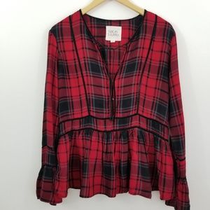 Thread & Supply Red and Black Plaid Blouse Size L